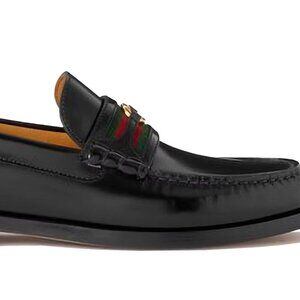 Gucci Interlocking G Loafers Black Green Red Web